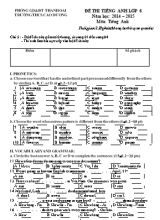 Đề thi môn Tiếng Anh Lớp 6 - Năm học 2014-2015 - Trường THCS Cao Dương (Có đáp án)